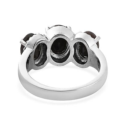 Silver Sapphire 3 Stone Ring in Stainless Steel (Size 10.0) 4.00 ctw , Tarnish-Free, Waterproof, Sweat Proof Jewelry