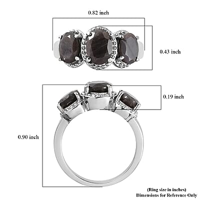 Silver Sapphire 3 Stone Ring in Stainless Steel (Size 10.0) 4.00 ctw , Tarnish-Free, Waterproof, Sweat Proof Jewelry