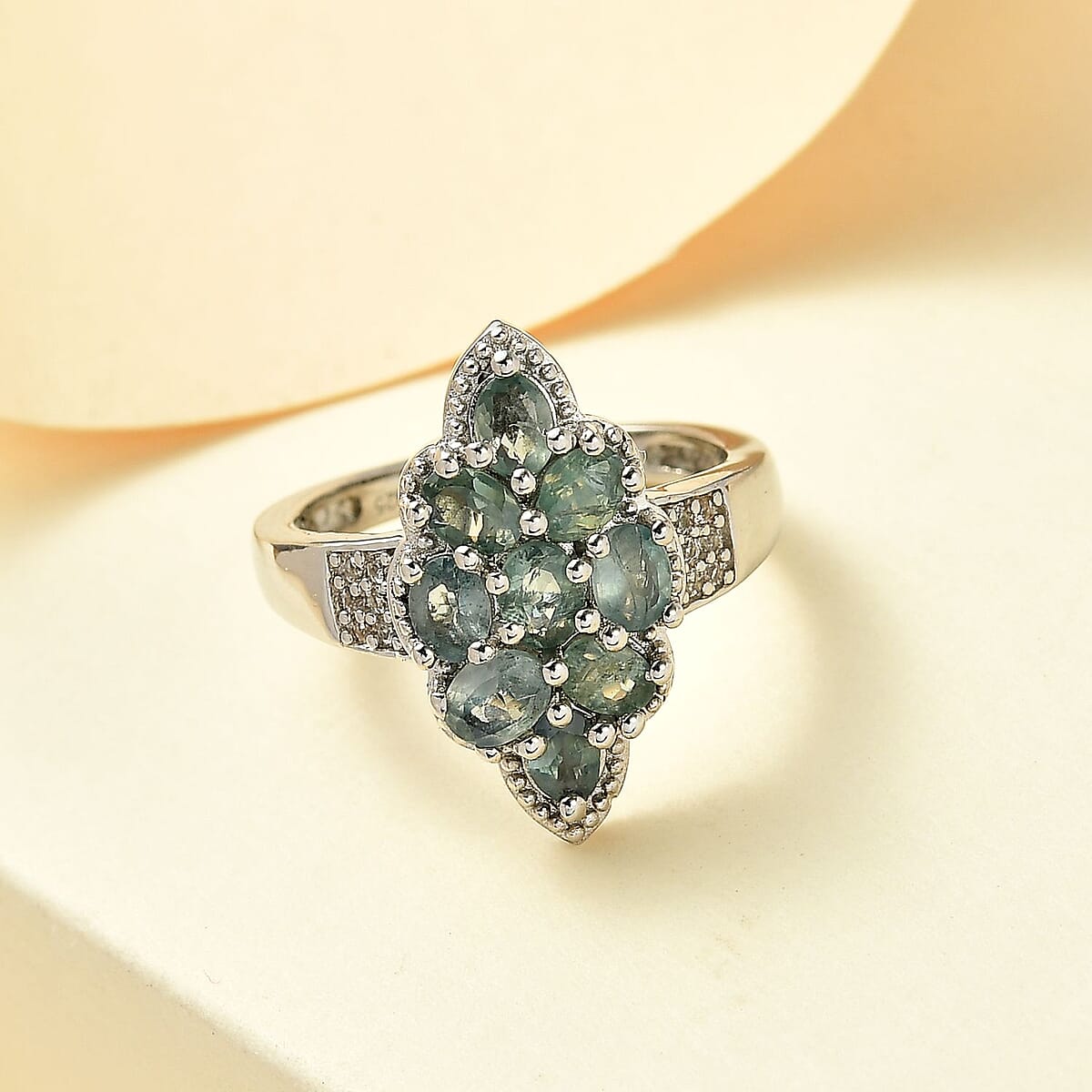 Narsipatnam Alexandrite, Natural White Zircon Ring in Platinum Over Sterling Silver (Size 10.0) 1.65 ctw image number 1
