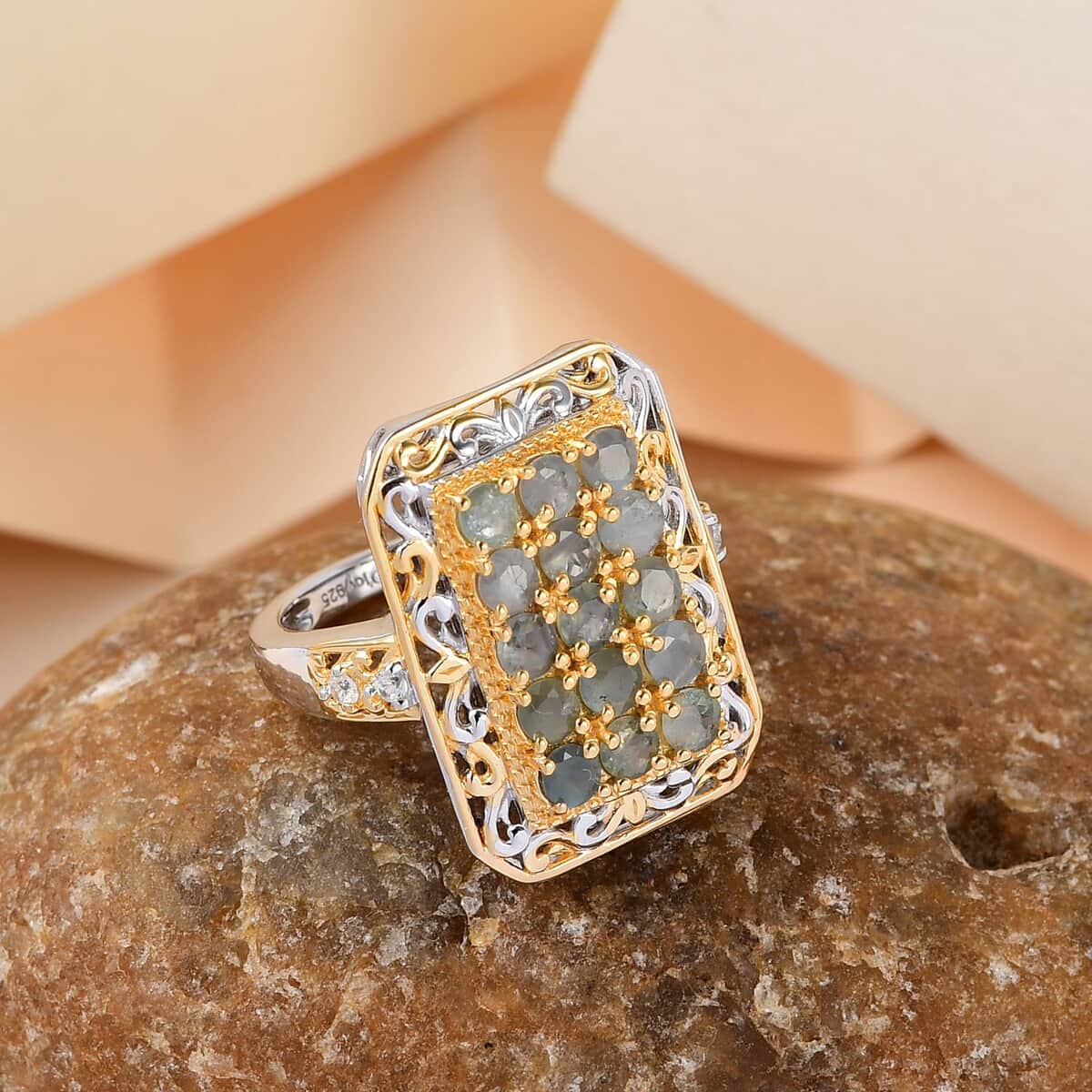 Narsipatnam Alexandrite, Natural White Zircon Cluster Ring in Vermeil YG and Platinum Over Sterling Silver (Size 10.0) 2.00 ctw image number 1