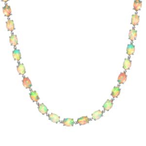 Premium Ethiopian Welo Opal Tennis Necklace in Platinum Over Sterling Silver, Tennis Necklace 41.00 ctw (18 Inches)