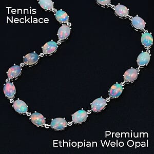 D'Joy Premium Ethiopian Welo Opal Tennis Necklace in Platinum Over Sterling Silver, Tennis Necklace 41.00 ctw (18 Inches)