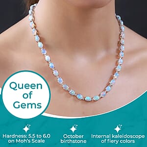 D'Joy Premium Ethiopian Welo Opal Tennis Necklace in Platinum Over Sterling Silver, Tennis Necklace 41.00 ctw (18 Inches)