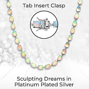 D'Joy Premium Ethiopian Welo Opal Tennis Necklace in Platinum Over Sterling Silver, Tennis Necklace 41.00 ctw (18 Inches)