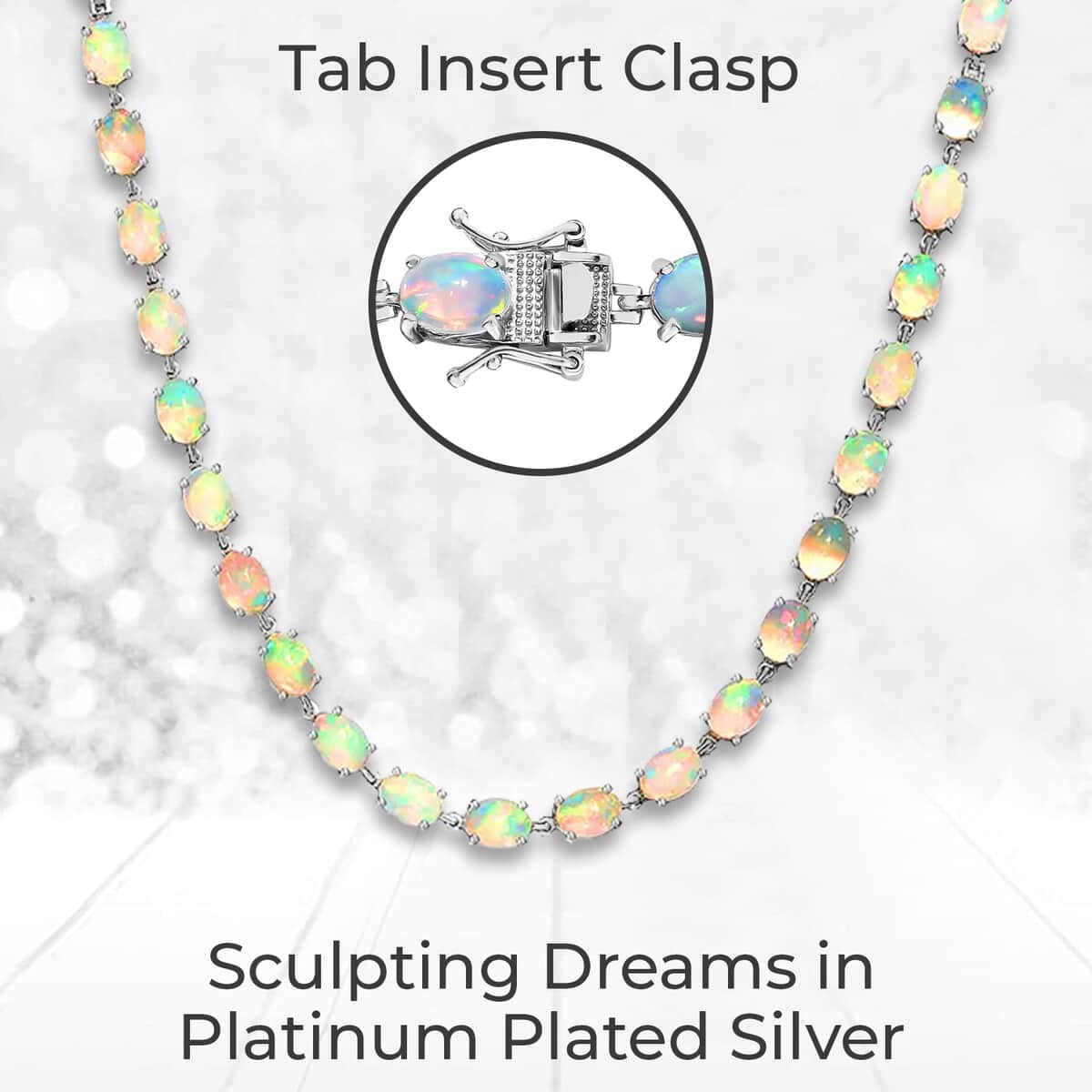 Premium Ethiopian Welo Opal Tennis Necklace in Platinum Over Sterling Silver, Tennis Necklace 41.00 ctw (18 Inches) image number 3