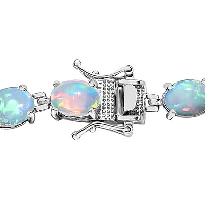 D'Joy Premium Ethiopian Welo Opal Tennis Necklace in Platinum Over Sterling Silver, Tennis Necklace 41.00 ctw (18 Inches)