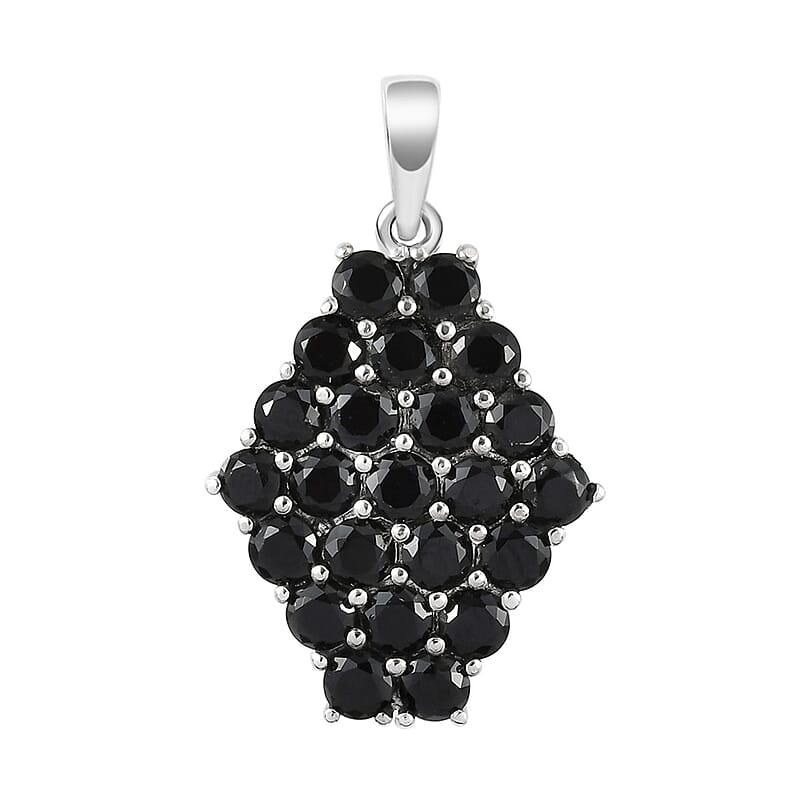 Thai Black Spinel Pendant without Chain in Stainless Steel 3.25 ctw , Tarnish-Free, Waterproof, Sweat Proof Jewelry