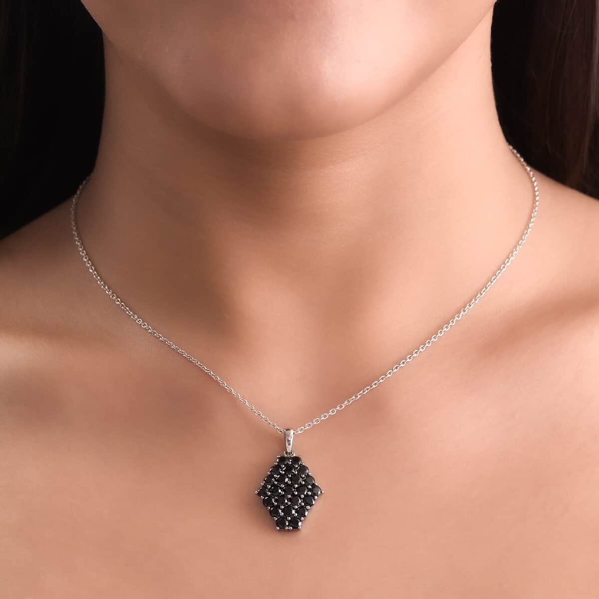 Thai Black Spinel Pendant in Stainless Steel 3.25 ctw , Tarnish-Free, Waterproof, Sweat Proof Jewelry image number 2