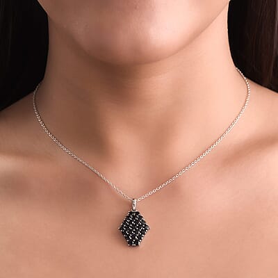 Thai Black Spinel Pendant without Chain in Stainless Steel 3.25 ctw , Tarnish-Free, Waterproof, Sweat Proof Jewelry