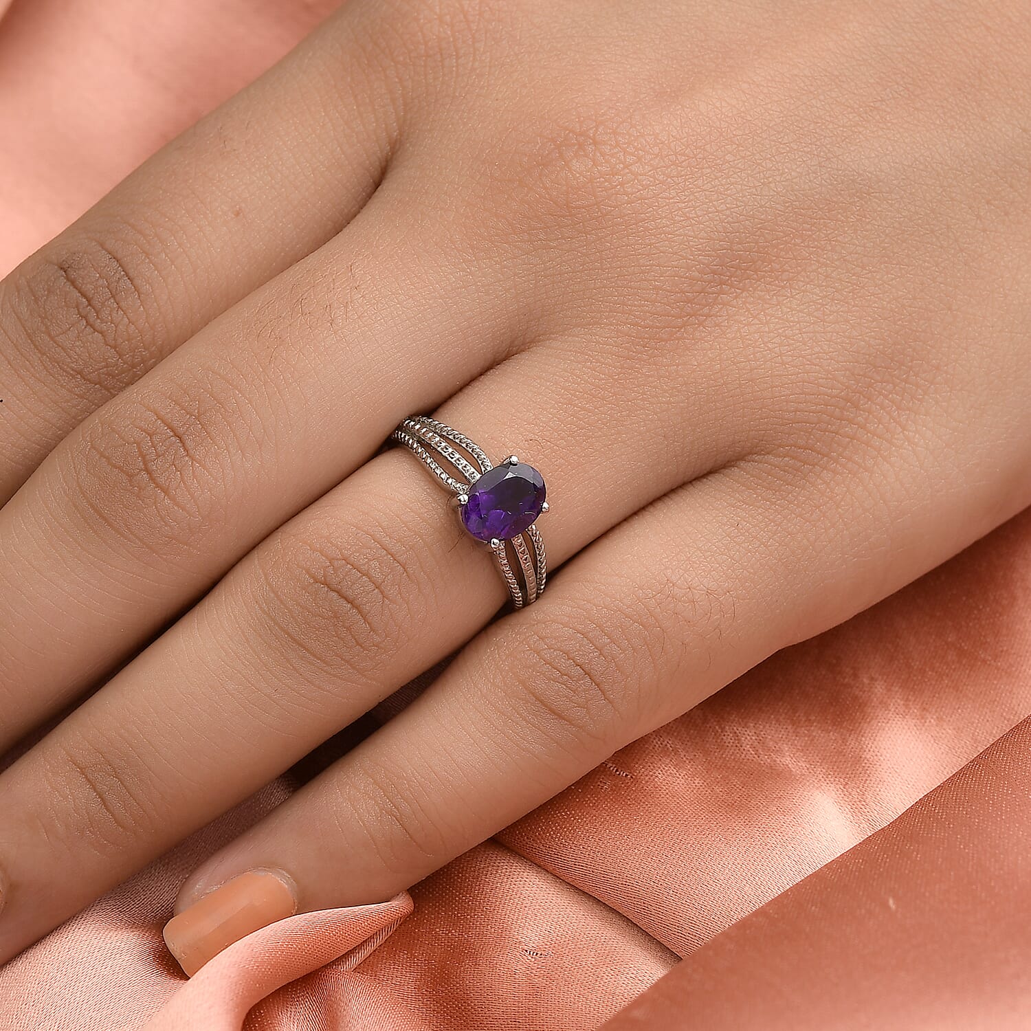 Amethyst Solitaire Ring in Stainless Steel (Size 6.0) 1.25 ctw