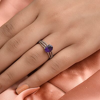 Amethyst Solitaire Ring in Stainless Steel (Size 6.0) 1.25 ctw