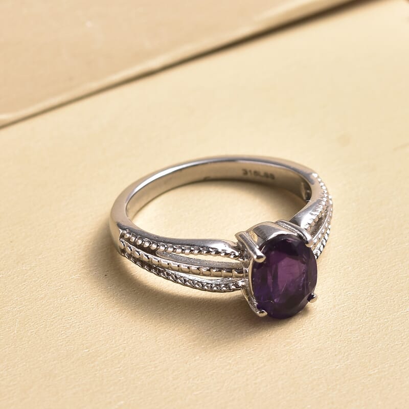 Amethyst Solitaire Ring in Stainless Steel (Size 6.0) 1.25 ctw