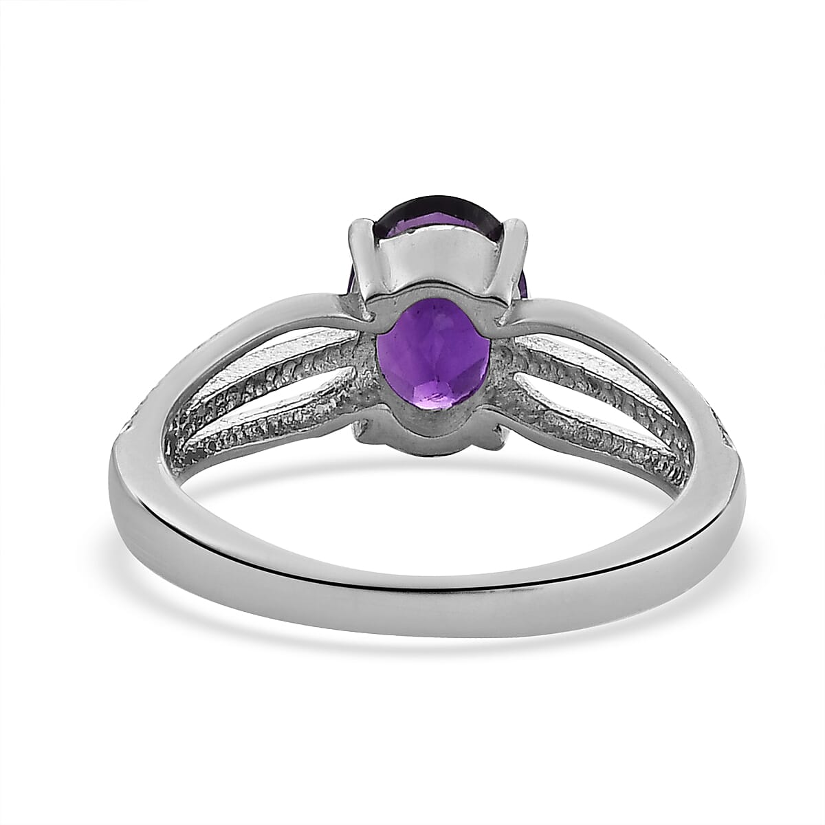 Amethyst Solitaire Ring in Stainless Steel 1.25 ctw image number 4