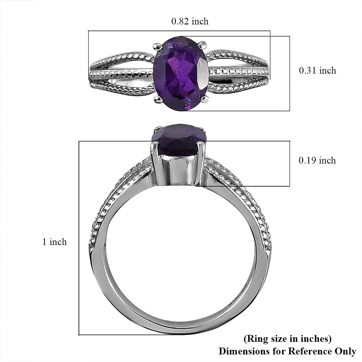 Amethyst Solitaire Ring in Stainless Steel (Size 6.0) 1.25 ctw