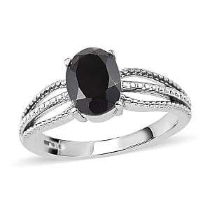 Thai Black Spinel Solitaire Ring in Stainless Steel (Size 6.0) 1.25 ctw