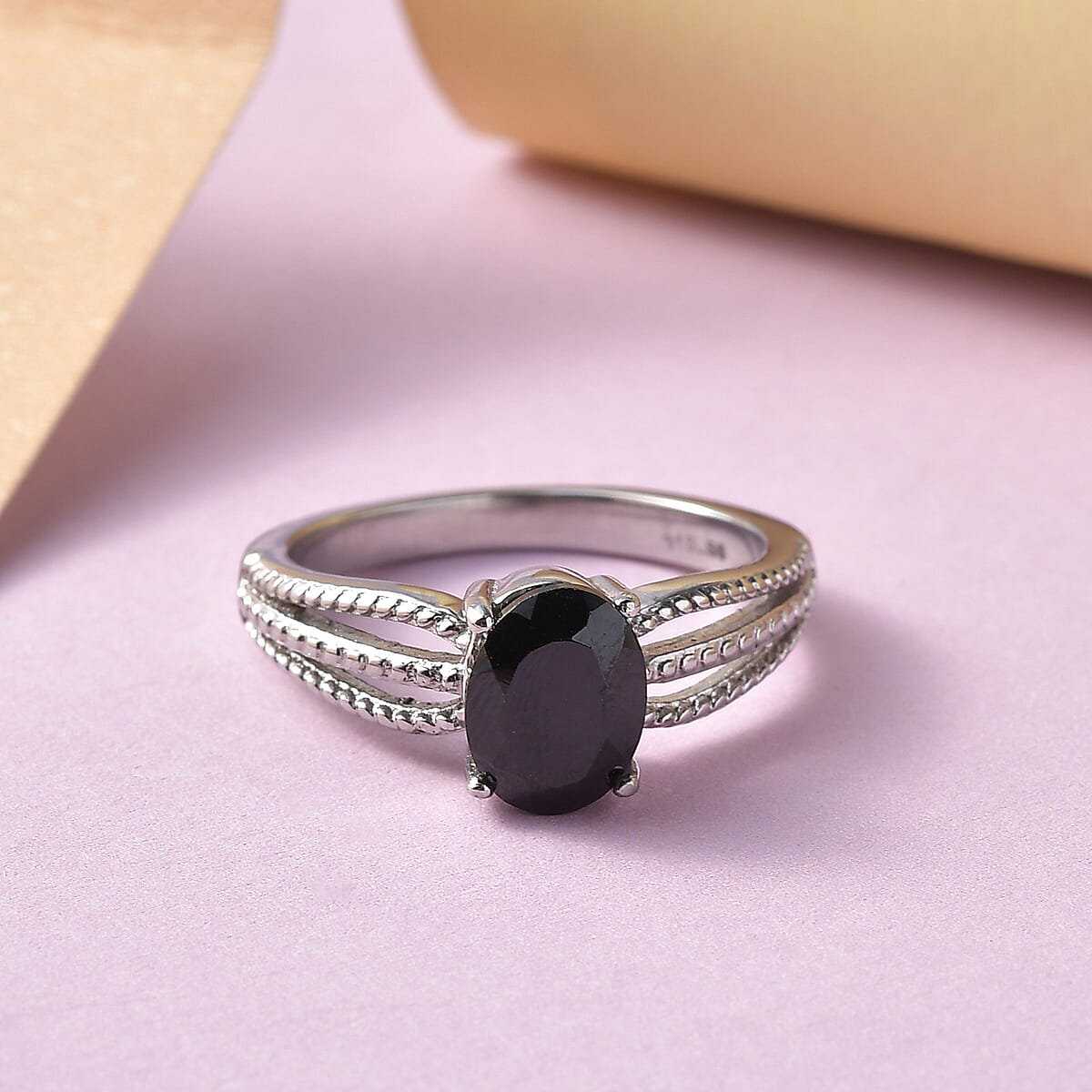 Thai Black Spinel Solitaire Ring in Stainless Steel (Size 6.0) 1.25 ctw image number 1
