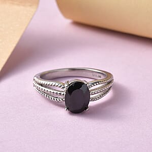 Thai Black Spinel Solitaire Ring in Stainless Steel (Size 6.0) 1.25 ctw