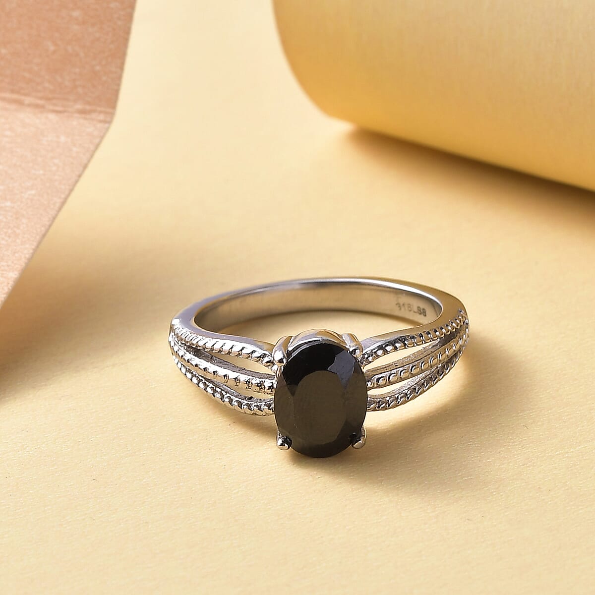 Thai Black Spinel Solitaire Ring in Stainless Steel (Size 6.0) 1.25 ctw image number 2