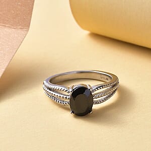 Thai Black Spinel Solitaire Ring in Stainless Steel (Size 6.0) 1.25 ctw