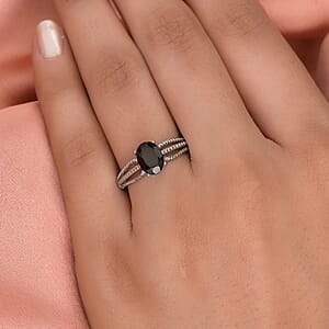 Thai Black Spinel Solitaire Ring in Stainless Steel (Size 6.0) 1.25 ctw