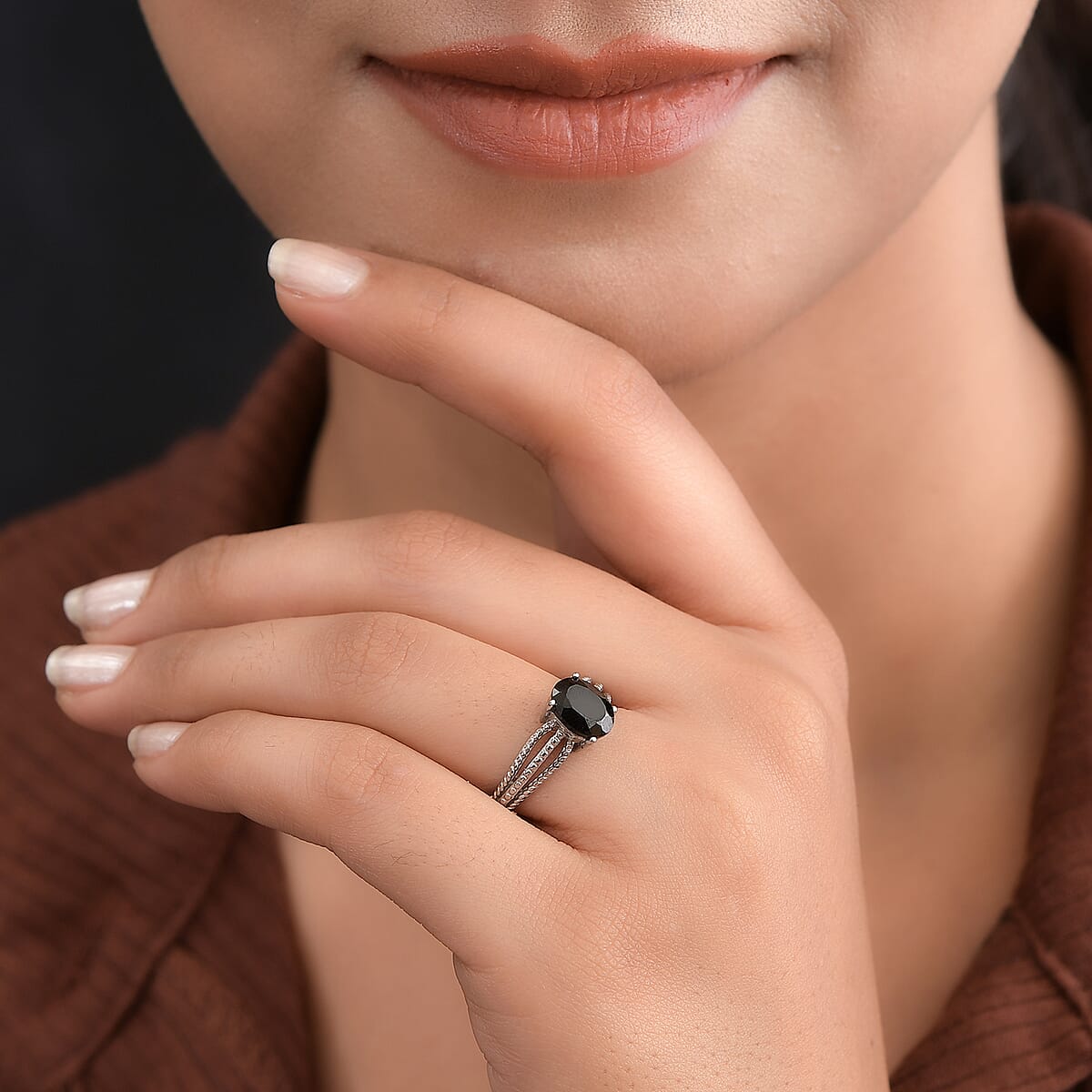 Thai Black Spinel Solitaire Ring in Stainless Steel (Size 6.0) 1.25 ctw image number 4