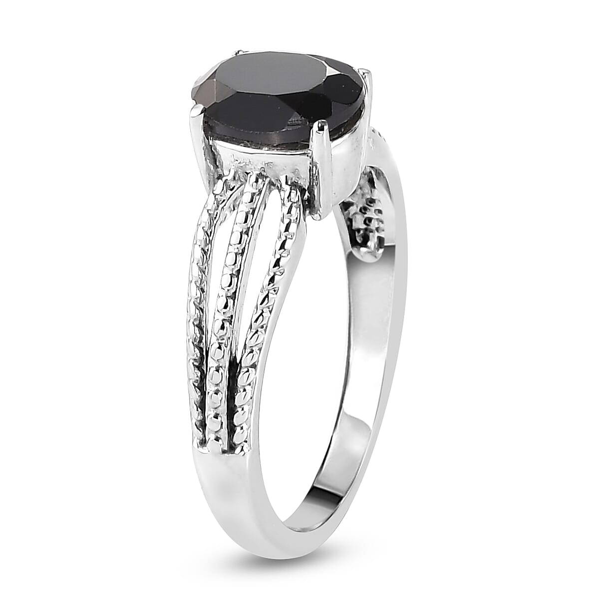 Thai Black Spinel Solitaire Ring in Stainless Steel (Size 6.0) 1.25 ctw image number 5