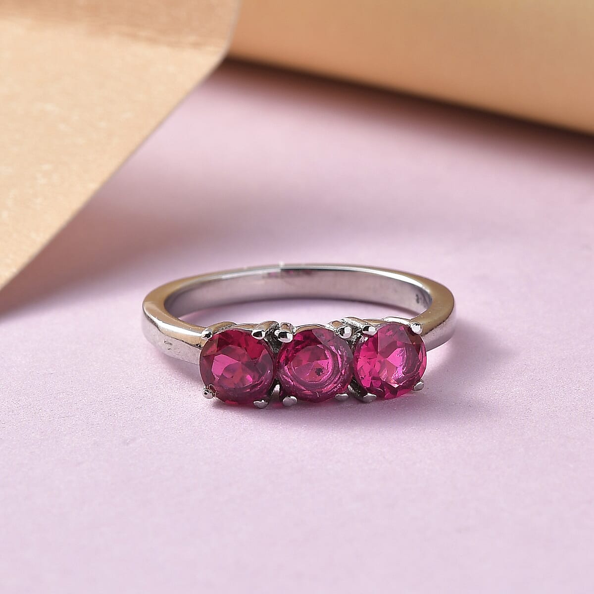 Lab Created Ruby Ring in Stainless Steel (Size 6.0) 1.30 ctw image number 1