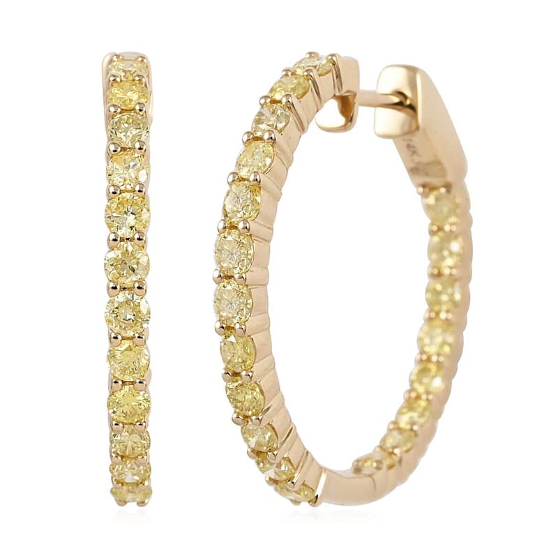 Ankur Treasure Chest 14K Yellow Gold Natural Yellow Diamond I1 Inside Out Hoop Earrings 5.70 Grams 2.00 ctw