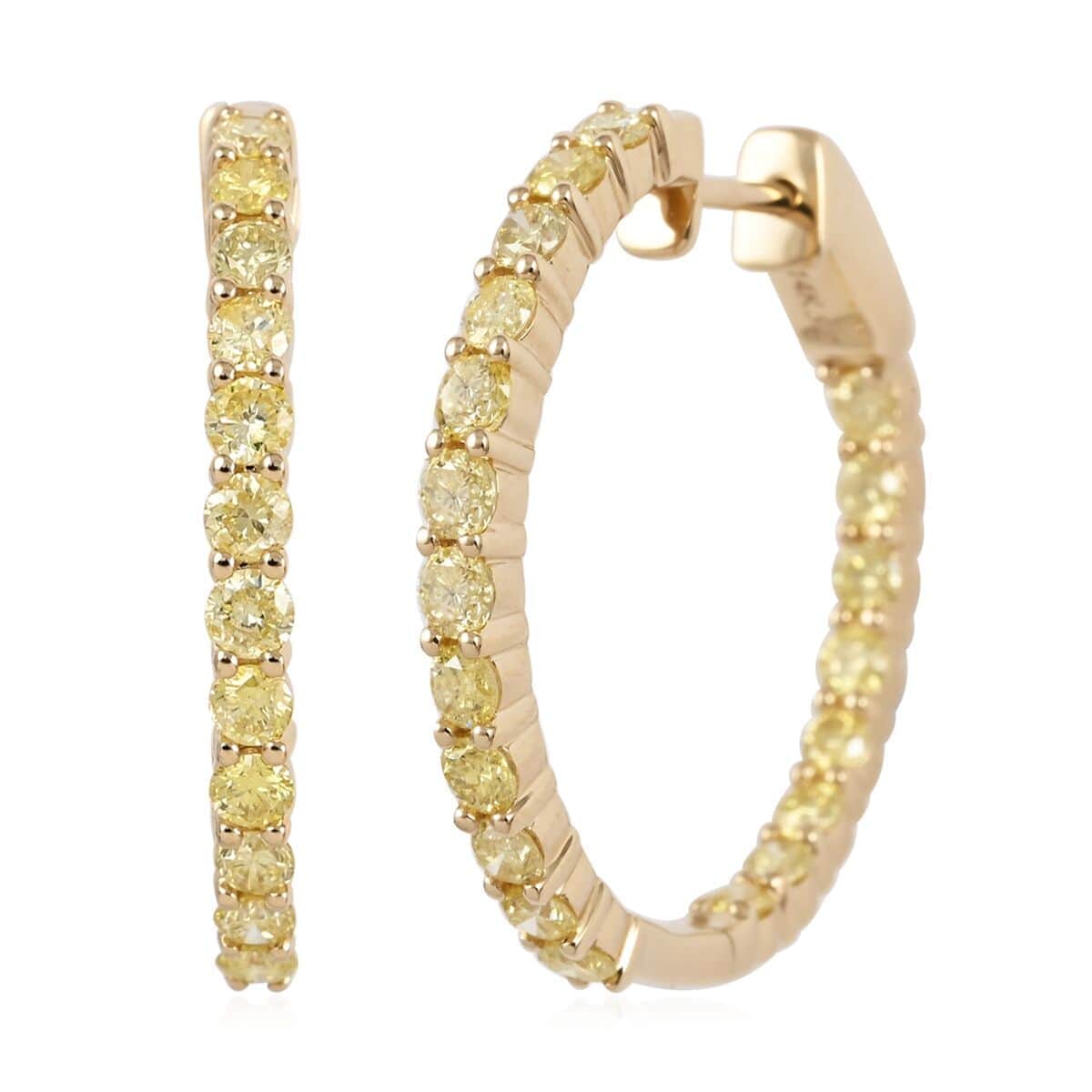 Ankur Treasure Chest 14K Yellow Gold Natural Yellow Diamond I1 Inside Out Hoop Earrings 5.70 Grams 2.00 ctw image number 0