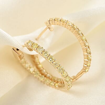 Ankur Treasure Chest 14K Yellow Gold Natural Yellow Diamond I1 Inside Out Hoop Earrings 5.70 Grams 2.00 ctw