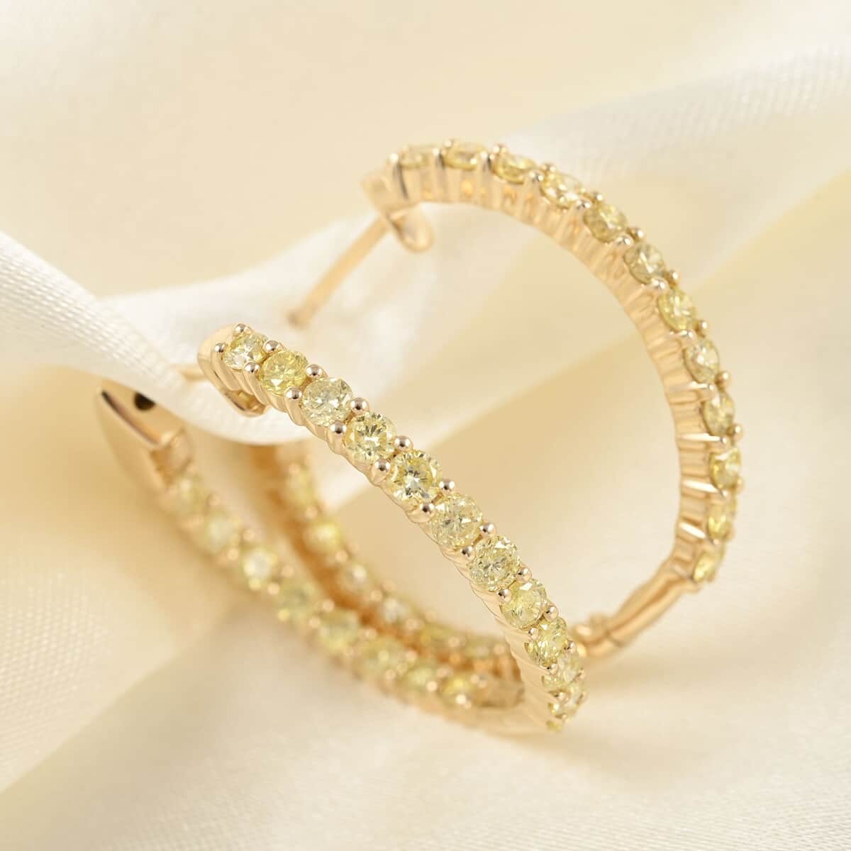 Ankur Treasure Chest 14K Yellow Gold Natural Yellow Diamond I1 Inside Out Hoop Earrings 5.70 Grams 2.00 ctw image number 1