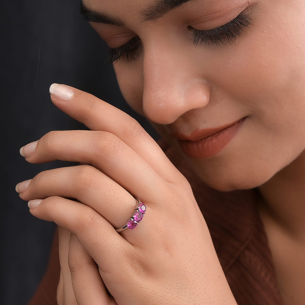 Lab Created Pink Sapphire Ring in Stainless Steel (Size 6.0) 1.30 ctw image number 3