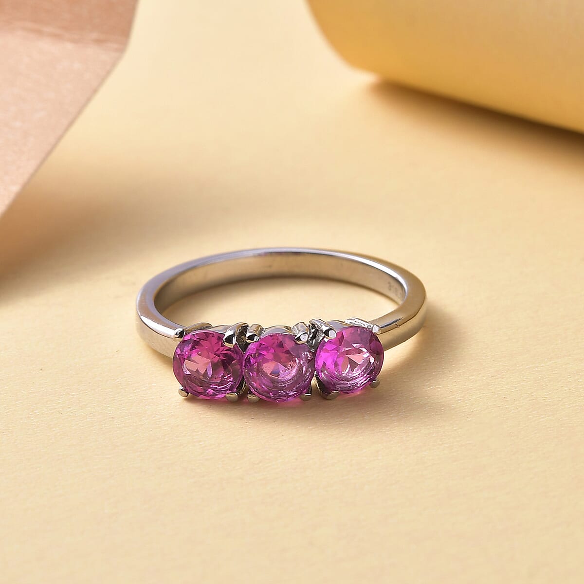 Lab Created Pink Sapphire Ring in Stainless Steel (Size 7.0) 1.30 ctw image number 1