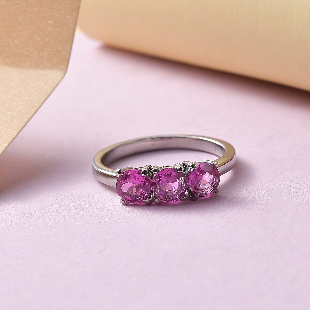 Lab Created Pink Sapphire Ring in Stainless Steel (Size 7.0) 1.30 ctw image number 2