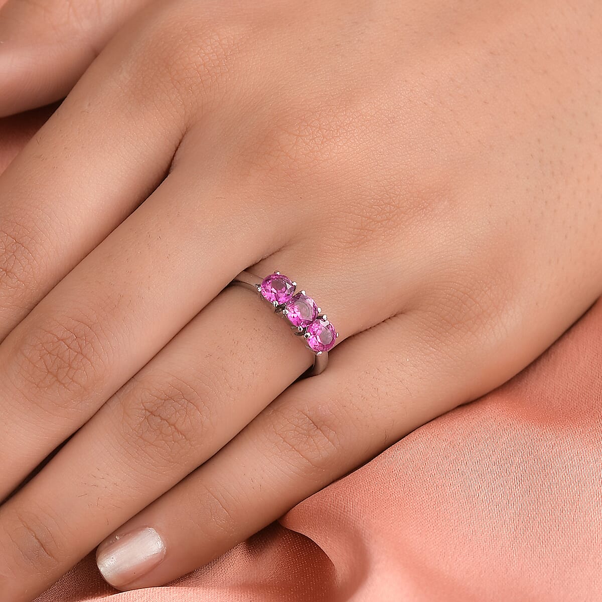 Lab Created Pink Sapphire Ring in Stainless Steel (Size 7.0) 1.30 ctw image number 4