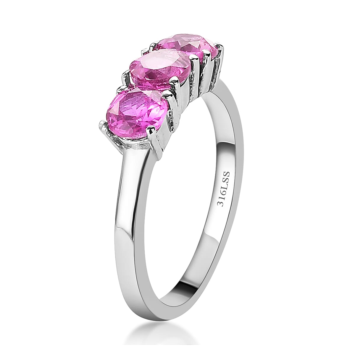 Lab Created Pink Sapphire Ring in Stainless Steel (Size 7.0) 1.30 ctw image number 5