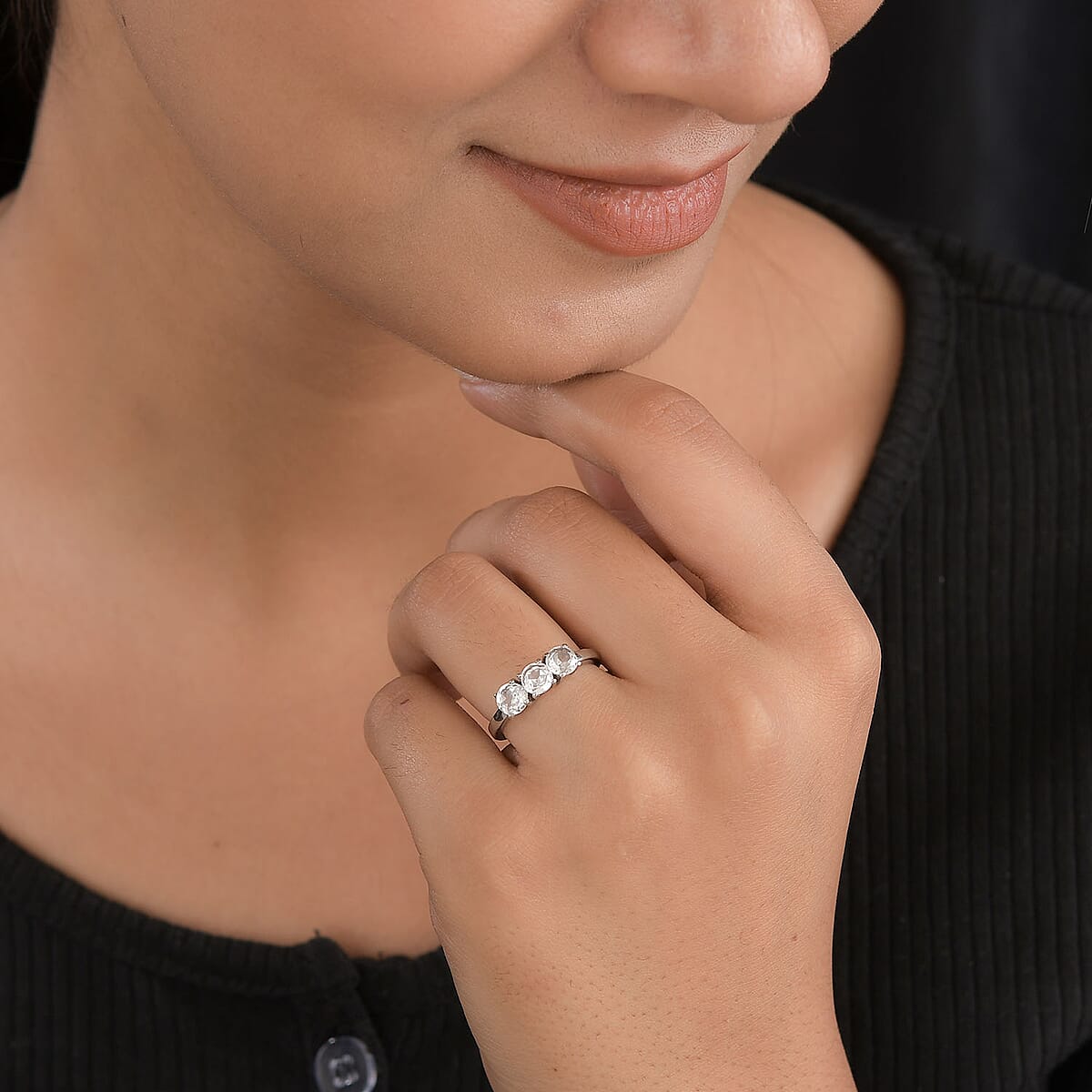 Lab Created White Sapphire Ring in Stainless Steel (Size 6.0) 1.30 ctw image number 3