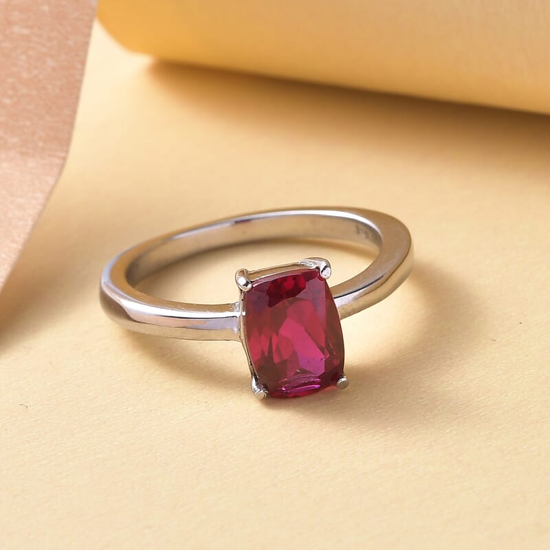 Lab Created Ruby Solitaire Ring in Stainless Steel (Size 7.0) 1.50 ctw