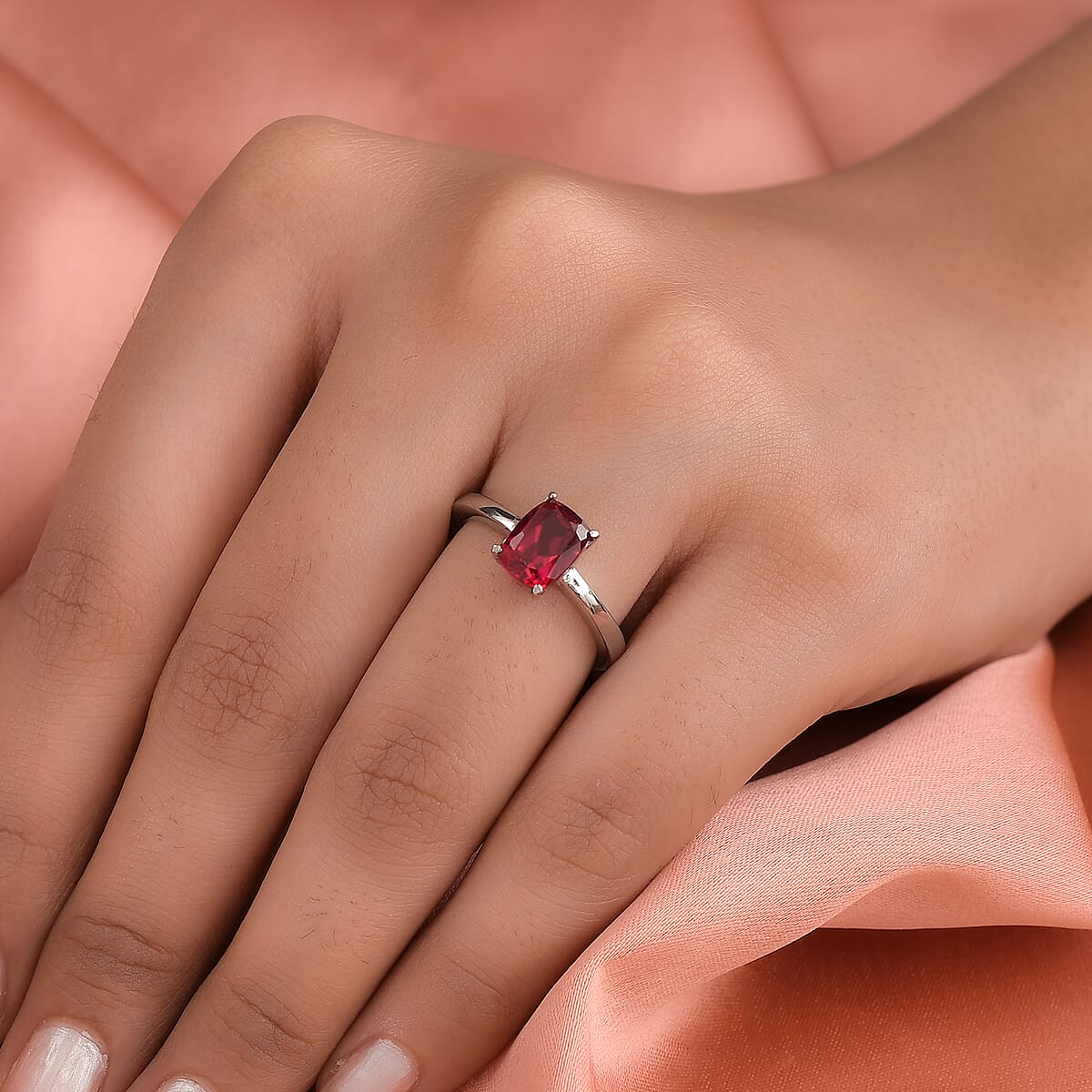 Lab Created Ruby Solitaire Ring in Stainless Steel (Size 9.0) 1.50 ctw image number 3