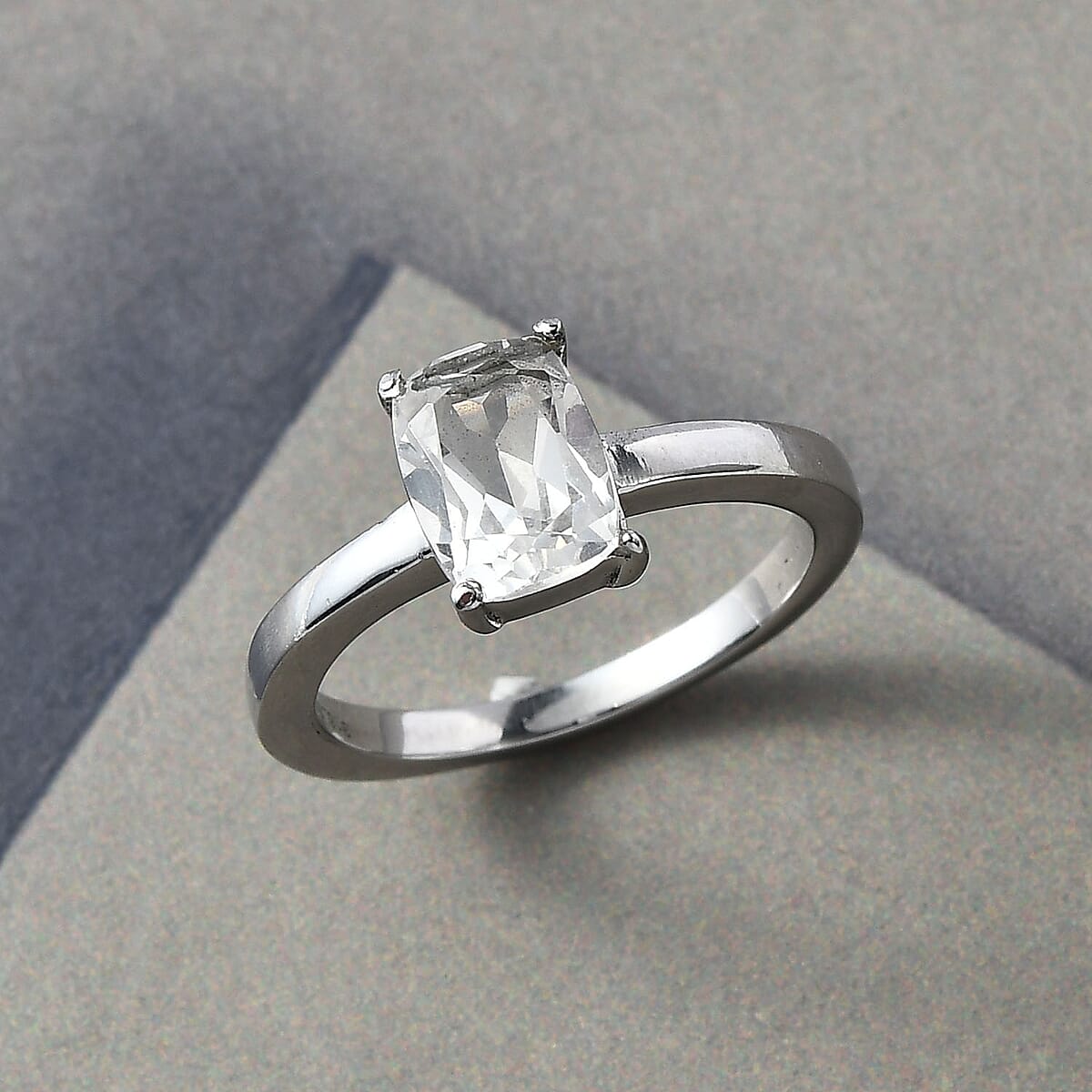 Lab Created White Sapphire Solitaire Ring in Stainless Steel (Size 6.0) image number 1
