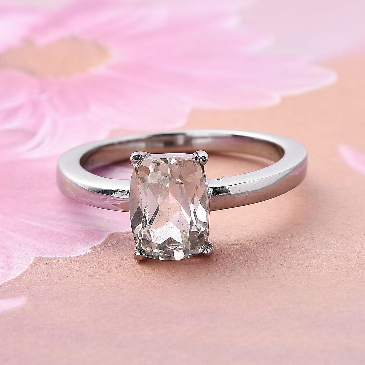 Lab Created White Sapphire Solitaire Ring in Stainless Steel (Size 6.0) image number 2