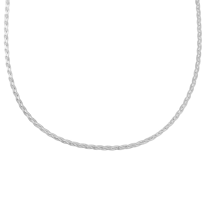 Braided Flat Chain Necklace in Sterling Silver, Silver Braided Necklace, Gifts For Women 20 Inches