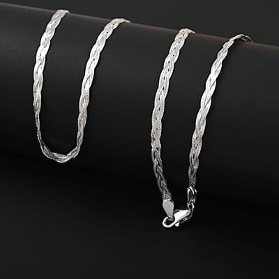 Braided Flat Chain Necklace in Sterling Silver, Silver Braided Necklace, Gifts For Women 20 Inches