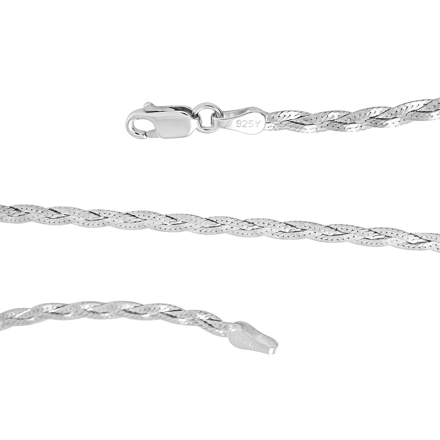 Braided Flat Chain Necklace in Sterling Silver, Silver Braided Necklace, Gifts For Women 20 Inches