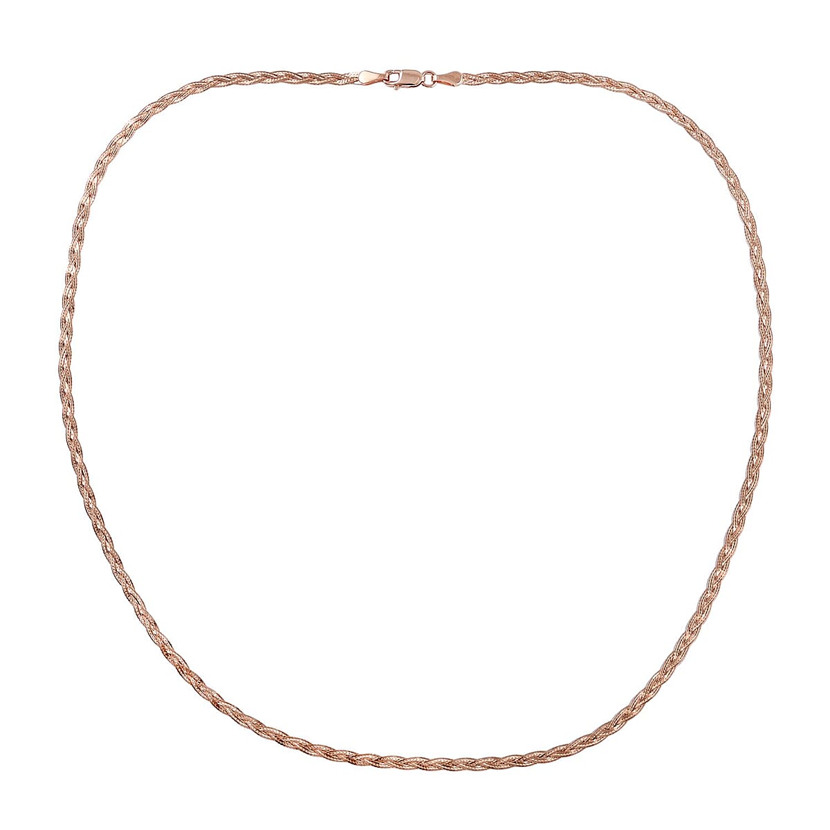 Braided Flat Chain Necklace in 14K Rose Gold Plated Sterling Silver, Silver Braided Necklace, Gifts For Women 20 Inches image number 2