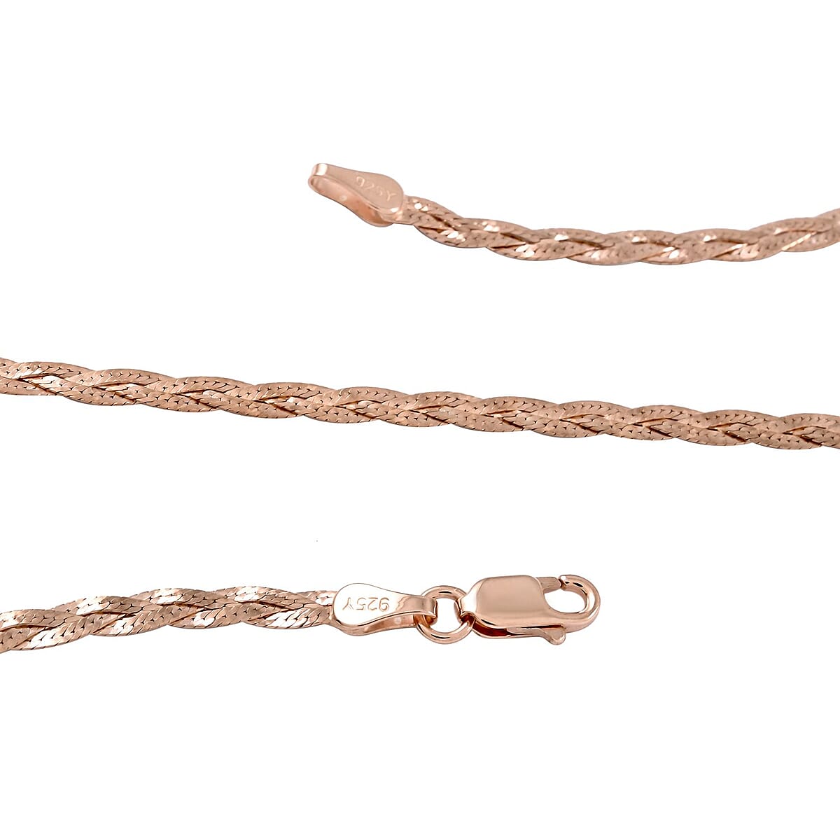 Braided Flat Chain Necklace in 14K Rose Gold Plated Sterling Silver, Silver Braided Necklace, Gifts For Women 20 Inches image number 3