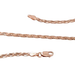 Braided Flat Chain Necklace in 14K Rose Gold Plated Sterling Silver, Silver Braided Necklace, Gifts For Women 20 Inches