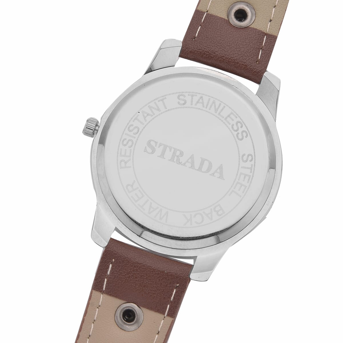 Strada Austrian Crystal Japanse Movement Brown Dial Watch with Brown Faux Leather Strap and Cross Charm image number 5