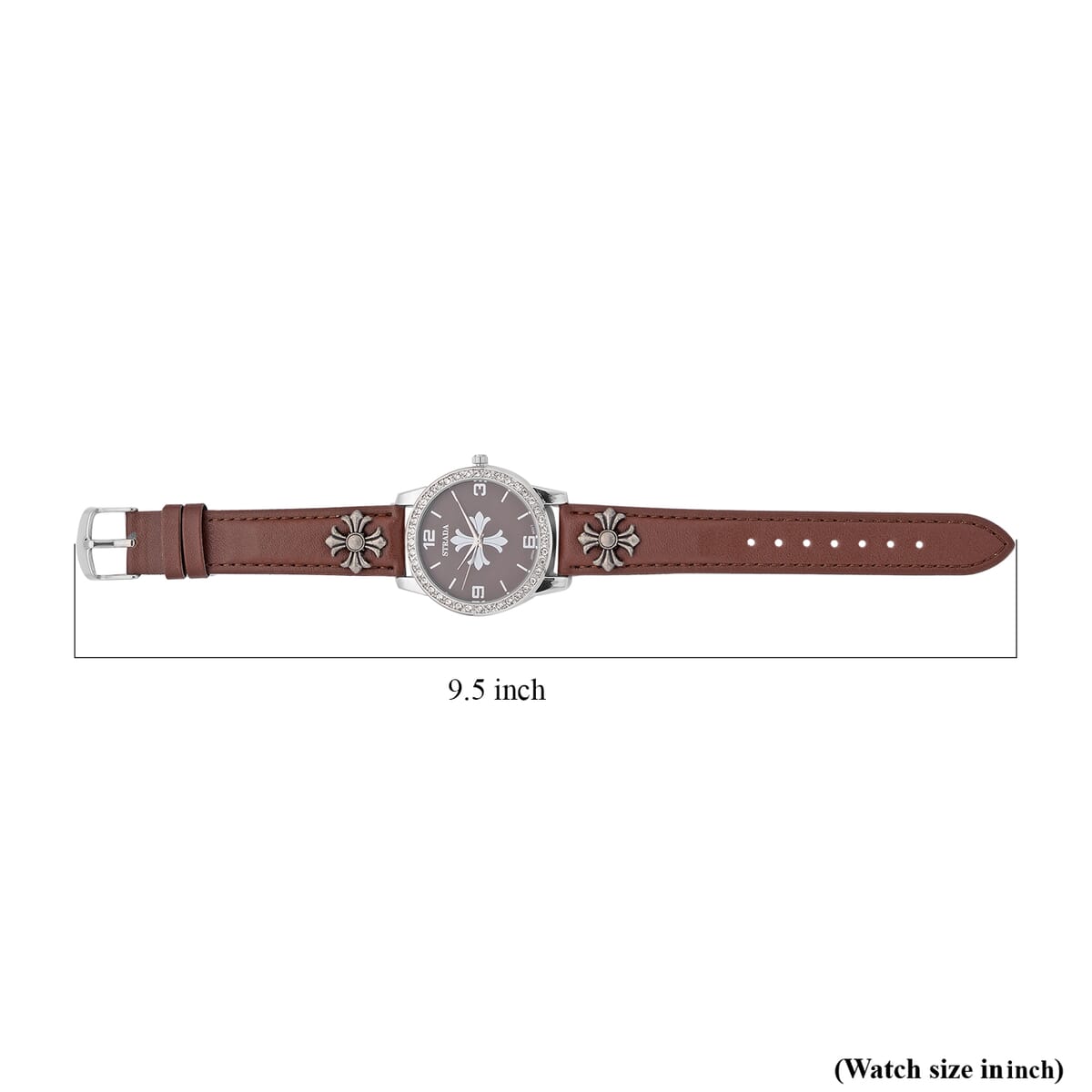 Strada Austrian Crystal Japanse Movement Brown Dial Watch with Brown Faux Leather Strap and Cross Charm image number 6