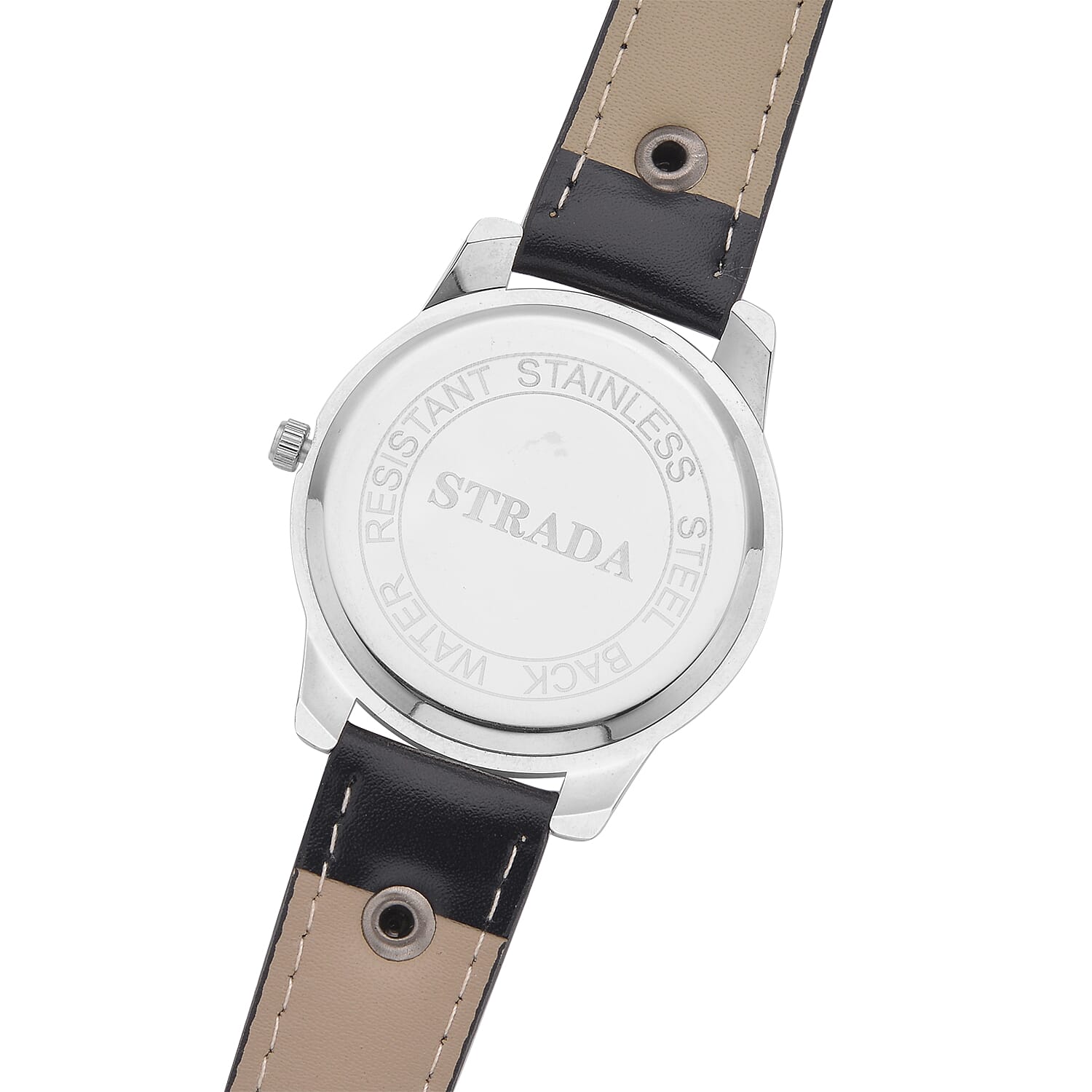Strada Austrian Crystal Japanse Movement Dark Gray Dial Watch with Black Faux Leather Strap and Cross Charm